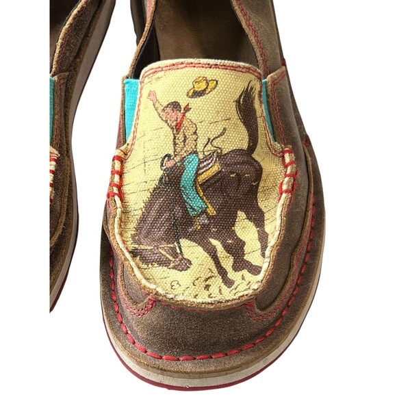 ARIAT Women's Brown Slip On Cruiser Flats Leather Canvas Size 9B Cowboy Bronco - Picture 3 of 9
